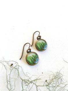 Forest print, Evergreen Tree, Bronze earring, Forest jewelry, Douglas fir, Pine forest Forest Earrings, Forest Jewelry, Forest Print, Bronze Earrings, Tiny Prints, Sky Painting, Evergreen Trees, Pine Forest, Douglas Fir