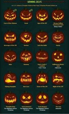 an image of halloween pumpkins in different styles and sizes, with the names on them