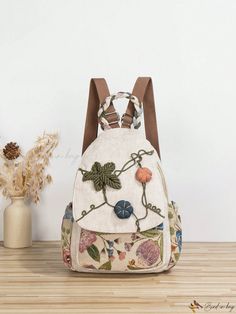 Bird in Bag - Bohemian Style Pumpkin Backpack With Braided Leaf Detail For Women's Travel Colorful Backpacks, Beige Pattern, Backpack Style, Classic Backpack, Zipper Bag, Diy Supplies, Bird In Bag, Zipper Bags, Female Travel