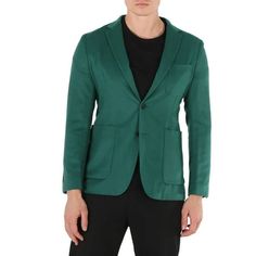 Burberry Men's Outerwear. Fashion category: Coats & Jackets. SKU: 4061788. Color: Green. Burberry Soho Fit Single-breasted Blazer Jacket. A soho fit jacket featuring a single-breasted closure, long sleeves, 1 chest patch pocket, 2 front patch pockets, back vent and buttoned cuffs. Size: 38.  Gender: male.  Age Group: adult.