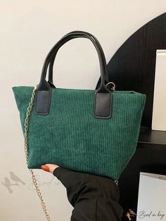 Bird in Bag - Foldable Womens Chain Tote Bag - Large Capacity Casual Green Bag With Chain Strap, Casual Bags With Chain For Daily Use, Casual Chain Bags For Everyday Use, Casual Chain Bags For Daily Use, Casual Everyday Chain Bag, Casual Green Shoulder Bag, Green Details, Daily Bag, Bag Bag