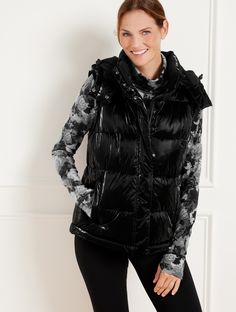 Part of T by Talbots, our most comfortable collection ever! An essential piece that pulls it all together. Our warm puffer jacket is the perfect winter layer that you can customize to suit any moment. Detailed ribbed storm cuffs, snap buttons at the stand collar and adjustable bungee cords at the hood. Features a removable hood that stows away easily and detachable sleeves that you can convert into a vest. Features Long Sleeve Hits Above Hip Front zip with button closure Removable hood Detatchab Versatile Nylon Outerwear For Winter, Versatile Puffer Outerwear For Cold Weather, Versatile Outerwear For Cold Weather In Winter, Bungee Cords, Detachable Sleeves, Family Event, Classic Style Women, Winter Layering, Modern Classic