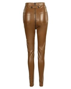 Lasaky - PU leather slim pants with zipper pocket High Waist Stretch Leather Pants With Pockets, Fitted Faux Leather Bottoms With Pockets, Faux Leather Fitted Bottoms With Pockets, Trendy High Rise Pants With Zipper, Trendy High-rise Pants With Zipper Closure, Trendy High Rise Pants With Zipper Closure, Trendy Straight Leg Pants With Zipper Closure, Fitted Casual Leather Pants With Pockets, High-waisted Leather Pants With Zipper For Work