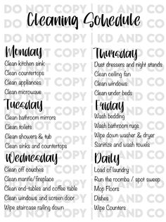 a printable cleaning schedule for the home