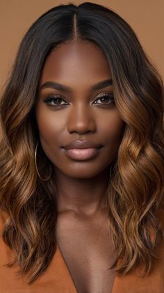 Gorgeous Dark Caramel Curls for Fall Hair Colors for Black Women Dark Skin 🌟 Caramel Curls, Hairstyle For Chubby Face, Leo Traits, Dark Caramel, Ginger Women, Dark Skin Beauty