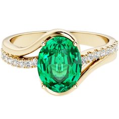 Captivating Created Colombian Emerald Ring with lab grown diamonds meant to make a statement. Set in an open wave style solitaire 14K Yellow Gold ring allowing the stones to sparkle from all angles. Perfect as an engagement ring, promise ring or every day ring! Diamond Meaning, Colombian Emerald Ring, Gold Wave Ring, Dazzling Earrings, Eco Luxury, Emerald Rings, Timeless Ring, Blue Topaz Bracelet, Mesmerizing Beauty