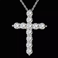 Cross Pendant Sterling 925 Silver Round Cut Crystals +Free Gift Random Chain (Mostly Link Type: Cable Silver) Necklace Jewelry Women Wedding Fashion Cross Crystals Zircon Stone And Lab Diamonds Pendant Necklace Christmas Gift Or Baptism Christian Church Religion Hip-Hop Classy Glam Pop Culture. Clear Pure Lab Simulated Diamonds Vvs1 Clarity, Sizes Vary: > Round Cut 0.30ct X 11 Stones > Micro Round Cut 4 Stones +Free Chain Comes In A Box @ Full Price Only Crosses Jewelry, Cross Necklace Women, Cross Charm Necklace, Faith Necklace, Crystal Cross, Unisex Necklace, Diamond Star, Stone Pendant Necklace, Cross Jewelry