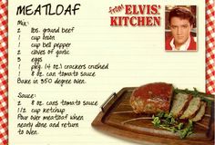 the menu for elvis's kitchen shows meat and vegetables on a wooden cutting board