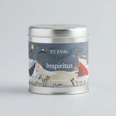 a tin with an image of the nativity scene on it that says st eval inspiritus