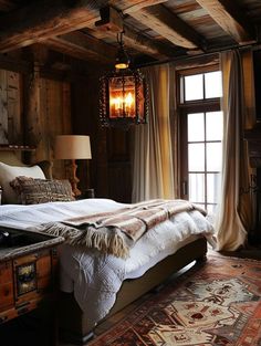 Rustic Bedroom Design: Soft Textiles and Classic Lantern Male Bedroom Ideas, Rustic Bedroom Design, Farmhouse Bedroom Decor Ideas, Masculine Bedroom, Boho Style Bedroom, Rustic Bedroom Decor, Mens Bedroom, Vintage Bedroom, King Bedroom