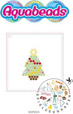 the aquabeads logo with an image of a christmas tree and other things in it