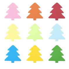 colorful christmas trees are arranged in rows on a white background, each with different colors