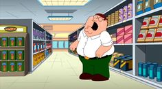 a cartoon character standing in a grocery store