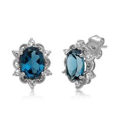 Jewelili Stud Earrings with London Blue Topaz & White Topaz in Sterling Silver Born In December, Enchanted Disney Fine Jewelry, Disney Fine Jewelry, Silver Jewellery Online, Sweet Earrings, Topaz Earrings, Round Stud Earrings, Birthstone Earring, Tennis Bracelet Diamond