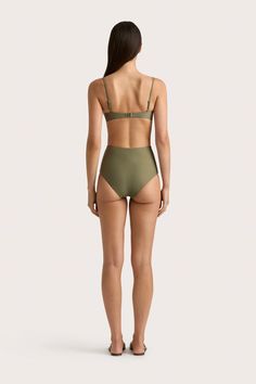 A high-rise bikini bottom with full coverage, offered in Khaki. Style with the Stefania Bikini Top for a structured swim set. Beachwear Tankini With Built-in Bra And High Waist, High Waist Swimwear With Built-in Bra For Pool, Nylon Swimwear With Seamless Construction For Beach Season, High Waist Beachwear Swimwear With Seamless Construction, High Waist Seamless Beachwear Swimwear, Solid Color Swimwear With Built-in Bra, Seamless Nylon Swimwear For Pool, Solid High-waist Swimwear For Sunbathing, Seamless Beachwear Bottoms For Poolside