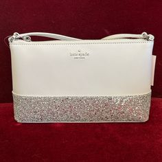 Light Grey, Glittery Kate Spade Crossbody Bag New Condition W/New Tags White Party Bag With Silver-tone Hardware, Elegant Kate Spade Glitter Bags, Kate Spade Silver Bag For Everyday Use, Kate Spade Evening Shoulder Bag With Silver-tone Hardware, Kate Spade Silver Bag For Everyday, Kate Spade Silver Everyday Bag, Kate Spade Luxury Silver Bag, Kate Spade Crossbody Bag For Party, Silver Kate Spade Bag For Everyday