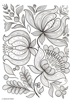 a black and white drawing of flowers