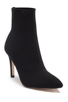 A knit upper provides a sophisticated, sleek look into a slim heeled bootie for a versatile attire. Sizing: True to size. M=standard width. Pointed toe. Allover knit construction. Pull-on. Sock-like detail at ankle. Stiletto heel. Approx. 6" shaft height, 8" opening circumference. Approx. 4" heel. Imported Sock Bootie, Mia Mia, Sock Boots, Ladies Shoes, Sleek Look, Stiletto Heel, Ankle Booties, Bootie, Nordstrom Rack