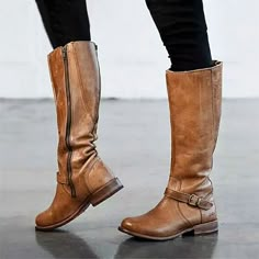 Knee High Boots Winter, Knee High Boots Flat, Chunky Heel Booties, Slouchy Boots, Zipper Heels, Womens Chunky Heels, Pointed Toe Boots, Slouched Boots, Slip On Boots