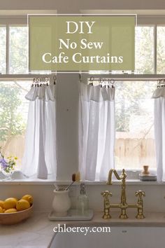 Cafe bistro curtains diy no sew kitchen how to Kitchen Window Shelf, Kitchen Window Shelves, Half Curtains, Kitchen Window Curtains, Kitchen Windows, Window Shelves, Farmhouse Curtains