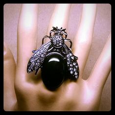 Beautifully Designed Large Black Stone Rhinestones Antique Like Silver Dressy Cocktail Fashion Ring. It Is A Must Have For The Fashionista. Bug Ring, Cocktail Fashion, Beautiful Bugs, Ring Color, Fashion Ring, Black Stone, Womens Jewelry Rings, Large Black, Fashion Rings