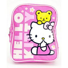 This cute looking backpack is made with all the details that your little one will definitely love. Features Hello Kitty with a bear on the pink backpack. Comes with adjustable straps that are perfect for making the bag fit comfortably. Has one main compartment with zipper closure to bring anything needed to take on the day. It also has a top handle for hanging or easy handling. Makes a great back to school gift for girls and boys ages 3+. Unisex Size: 10" x 8" x 3".  Age Group: kids. Pink Playful Backpack With Cute Design, Pink Cartoon Backpack For Back To School, Pink Cartoon Backpack For Travel, Playful Pink Backpack With Cute Design, Pink Cartoon Backpack, Pink Cartoon Style Backpack, Pink Hello Kitty School Backpack, Pink Hello Kitty Backpack For End Of School Year, Pink Cartoon Backpack For School