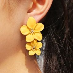 Yellow Women Boho Flower Earrings Fashion Statement, Drop Dangle Stud Earrings Flower Drop Earrings, Multicolor Earrings, Women Flower, Boho Style Jewelry, Trendy Flowers, Wedding Party Jewelry, Lovely Earrings, Metal Earrings, Floral Earrings