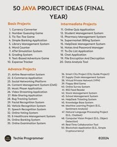 the 50 java project ideas final year list is shown in orange and white, with text