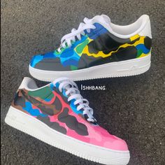 - Customized Camo Multicolored Air Force 1s - Men Sizes - Shoes And Charge Totaled In One - 10 Hours Of Work. - 100% Authentic Sneakers - Will Ship Soon As Purchase Is Made! - Comment For Questioning! Nike Multicolor Custom Sneakers For Streetwear, Modern Multicolor Low-top Custom Sneakers, Modern Multicolor Custom Sneakers For Sports, Modern Multicolor High-top Custom Sneakers, Nike Multicolor Low-top Custom Sneakers, Multicolor Waterproof High-top Sneakers, Nike Custom Multicolor Sneakers With Rubber Sole, Waterproof Leather Lace-up Sneakers, Nike Custom Sneakers With Waterproof Paint