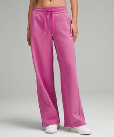 Serious About Softness. These Sweatpants Are All About Plush, Fleecy Fabric And Pair Perfectly With Our Scuba Sweatshirts. Designed For Casual. Sits Away From Body, Hip To Hem:31" Inseam, Intended To Skim The Floor For Heights Of 55"-58". Front Pockets With Interior Card Sleeve. Wear The Drawcord Out Or Hide It Inside For A Flat Waistband. | Scuba Mid-Rise Wide-Leg Pant Regular Lulu Lemon Sweatpants, Lululemon Sweatpants, Class Outfits, Small Suitcase, Pink Sweatpants, Lululemon Scuba, Xmas List, Cute Preppy Outfits, Card Sleeve