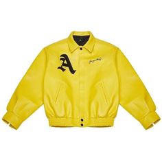 Leather Varsity Jackets, College Jackets, Streetwear Jackets, Yellow Jacket, Leather Sleeve, Leather Motorcycle Jacket, Yellow Leather, Biker Style, Style Streetwear