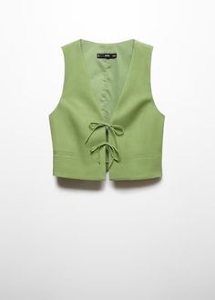 Vest with tie closure - Woman | MANGO USA Summer Office Vest With Pockets, Chic Green V-neck Vest, Womens Vest Pattern, Vest Women Outfit, Suit Vest Women, Victorian Vest, Business Vest, Yellow Vest, Look Festival