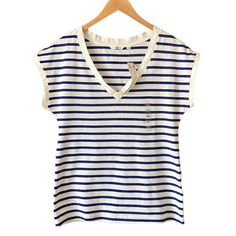 Uniqlo V Neck Striped T Shirt, Nwt. Never Worn. No Flaws. Runs Big. Go By Measurements Below. You Can Wear It Loose With A Cami. 100% Clean And Ready To Wear. Details Size: Xs 100% Cotton Slight Cap Sleeves Colors: White And Navy. The White Is Slightly Off-White. Pit To Pit: 18” Length: 23-3/4” Front And Back Are Same Length Other * Photos Taken In Natural Light. No Filters Used. * Stored In Home Free Of Smoke, Pets, And Scents. * Ships Same Or Next Day * Photographed And Videotaped To Ensure Yo Uniqlo White Cotton Tops, Uniqlo Cotton Summer Tops, Uniqlo Cotton Casual Tops, Uniqlo Cotton Tops For Summer, Uniqlo Relaxed Fit Crew Neck Top, Uniqlo Summer Cotton Tops, Uniqlo Casual Short Sleeve Tops, Summer Uniqlo Cotton Tops, Uniqlo Short Sleeve Tops For Summer