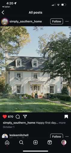 an instagram page with a house and trees in the background