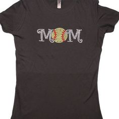 a women's t - shirt with the word mom written in baseball balls on it