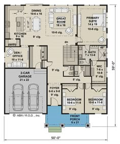 the floor plan for a house with two car garages and an attached living area