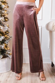 Von Velvet Pants, Coffee - New Arrivals - The Blue Door Boutique Fall Velvet Loungewear Bottoms, Fall Velvet Bottoms For Loungewear, Velvet Bottoms For Fall Loungewear, Brown Full Length Wide Leg Loungewear Pants, Brown Full Length Wide Leg Pants For Loungewear, Brown High-waisted Wide Leg Lounge Pants, Casual Wide Leg Velvet Pants, Fondue Party, Holiday Party Outfit