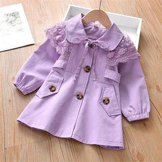 Girls Lace Long Sleeve Button Solid Jacket Kids Wholesale Clothing - PrettyKid Kids Dress Shoes, 1st Birthday Dresses, Jacket Fabric, Baby Dress Design, Baby Frocks Designs, Kids Fashion Clothes, Neckline Designs, Lace Long Sleeve, Dresses Kids Girl