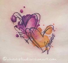 a heart tattoo with the word mom written in cursive writing on it's side