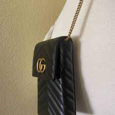 Gucci Small Shoulder Bag, Phone Case On Chain, Black Chevron Quilt Leather, Brass Hardware, Pocket 7” Long -4” Wide -1” Deep Luxury Formal Wallet With Mobile Phone Bag, Gucci Evening Pouch Shoulder Bag, Evening Gucci Pouch Shoulder Bag, Gucci Black Crossbody Shoulder Bag, Black Gucci Crossbody Shoulder Bag, Gucci Black Crossbody Bag, Elegant Black Wallet With Mobile Phone Bag, Elegant Black Wallet, Gucci Wallets With Gold-tone Hardware For Formal Use