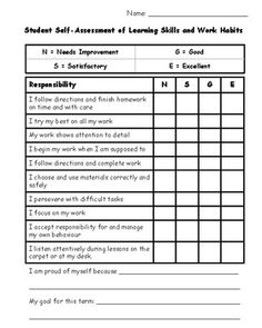 worksheet for the student self - measurement of learning skills and work tasks in english