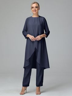 Simple 3 Pieces Chiffon Mother Of The Bride Dress Pants Suits Mother Of The Bride Pants Outfit, Modern Mother Of The Bride, Mother Of The Bride Trouser Suits, Mother Of The Bride Suits, Black Tie Attire, Pant Suits For Women, Concert Dresses, Chiffon Pants, Dress Pant Suit