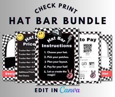 the check print hat bar bundle includes instructions for ordering hats and other items to purchase