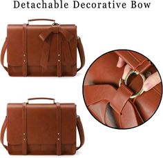 ORIGINAL DESIGN - A detachable bow adds more feminine touch to this professional briefcase. Suitable for college, work, business trip, traveling to hold a laptop, wallet, phone, folders, notebooks, etc. VERSATILE- Designed with top handle and a removable and adjustable shoulder strap(drop:29-48''), this laptop bag can be used as a briefcase, or a shoulder bag when heavy load . WELL CONSTRUCTED - interior:1 main compartment with 1 padded pocket for laptop up to 15.6 inches, 2 small slip pockets, Elegant Brown Briefcase As A Gift, Elegant Brown Satchel For School, Elegant Brown Laptop Bag For Office, Brown Laptop Bag For Office, Phone Folders, Briefcase Women, Leather Laptop Bag, Leather Laptop, Business Travel