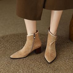 Pointed Toe Suede Boots For Winter, Winter Suede Boots With Pointed Toe, Winter Martin Ankle Boots With Stacked Heel, Winter Ankle Martin Boots With Stacked Heel, Winter High Heel Suede Boots, Winter Suede High Heel Boots, Winter Suede High Heeled Boots, Winter Suede Mid-calf Boots With Pointed Toe, Brown Suede Heeled Boots For Fall