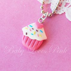 "Sweet cupcake with a heart-shaped topping and colorful sprinkles and icing on top. Necklace comes gift wrapped ready for gift giving. ♥ Polymer clay charm measures approx. 28mm ♥ 16\" Silver ball chain necklace ♥ Always Gift Wrapped ♥ Follow Baby Loves Pink on: Instagram @babylovespink Facebook.com/babylovespink ♥ Check out my other items: BabyLovesPink.etsy.com Thank you for visiting Baby Loves Pink! © Baby Loves Pink" Personalized Pink Polymer Clay Jewelry, Pink Polymer Clay Birthday Jewelry, Pink Pendant Charm Necklace For Birthday, Pink Hypoallergenic Charm Necklace For Gift, Hypoallergenic Pink Charm Necklace For Gift, Sweet Pink Polymer Clay Jewelry, Pink Kawaii Charm Necklaces For Birthdays, Cute Pink Polymer Clay Necklace, Kawaii Heart Beads Jewelry Gift