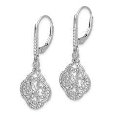 Rhodium over 14K white gold polished fancy dangle earrings with 0.556 cttw round lab grown diamonds. Measures approximately 1 7/16"L x 3/4"W and have a leverback clasps. Classic Silver Chandelier Earrings With Diamond Cut, Classic White Gold Chandelier Earrings With Cubic Zirconia, Classic White Gold Cubic Zirconia Chandelier Earrings, White Gold Chandelier Earrings With Diamond Accents, Classic Silver Chandelier Earrings With Prong Setting, Classic Silver Chandelier Earrings With Brilliant Cut, Classic Dangle Diamond Earrings With Accents, White Gold Diamond Earrings With Lever Back For Anniversary, Classic Sterling Silver Chandelier Earrings With Diamond Cut