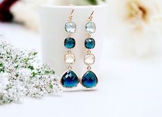 Formal Blue Birthstone Earrings, Blue Birthstone Earrings For Formal Occasions, Blue Round Bridal Earrings For Formal Occasions, Elegant Party Earrings With Birthstone, Elegant Birthstone Earrings For Parties, Blue Drop Earrings For Bridal Formal Occasion, Blue Drop Earrings For Formal Bridal Wear, Elegant Blue Bridal Earrings For Bridesmaids, Blue Birthstone Earrings For Wedding