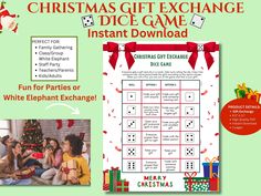 a christmas gift exchange game is shown with the words, fun for parties or white elephant exchange