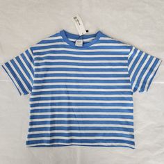 Nwt Zara Girl's Short Sleeve Tee Shirt Size 7 Blue Stripe Cute Trendy Blue Cotton Shirt, Trendy Blue Cotton Top, Basic Striped Summer Top, Trendy Striped Zara Tops, Cute Blue Short Sleeve Shirt, Trendy Light Blue Cotton Tops, Zara Striped Crew Neck Top, Cute Zara Cotton Tops, Cute Striped Short Sleeve Tops